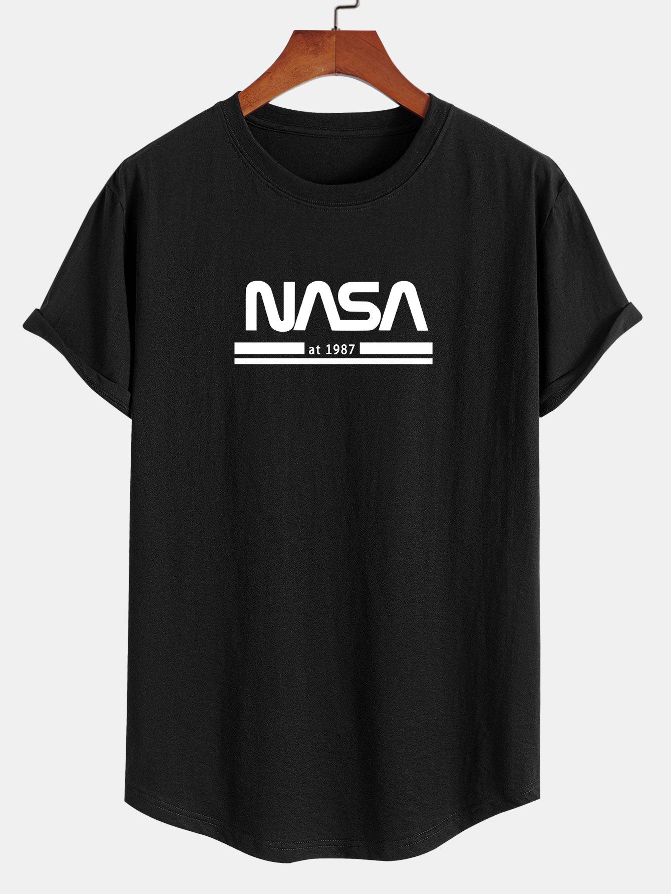 NASA Stripes Print Cotton Arc Hem T-Shirt