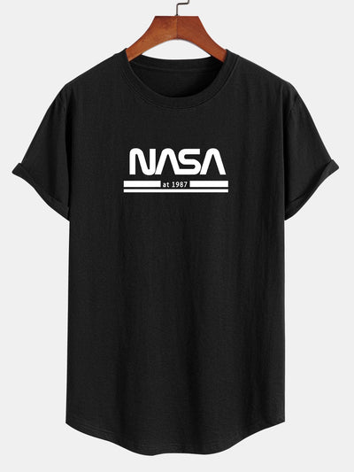 NASA Stripes Print Cotton Arc Hem T-Shirt