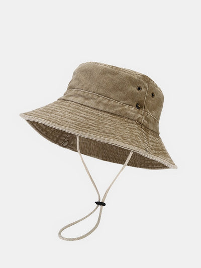 Washed Distressed Bucket Hat With Chin Strap