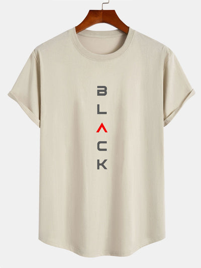Black Print Cotton Arc Hem T-Shirt