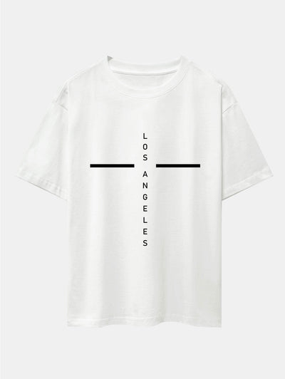 Stripe Los Angeles Print Drop Shoulder Oversize T-Shirt