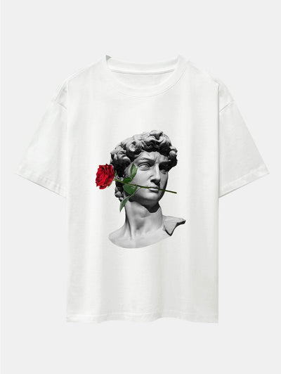 Rose David Print Relax Fit Drop Shoulder T-Shirts