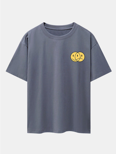 Happy And Sad Face Print Drop Shoulder Oversize T-Shirt