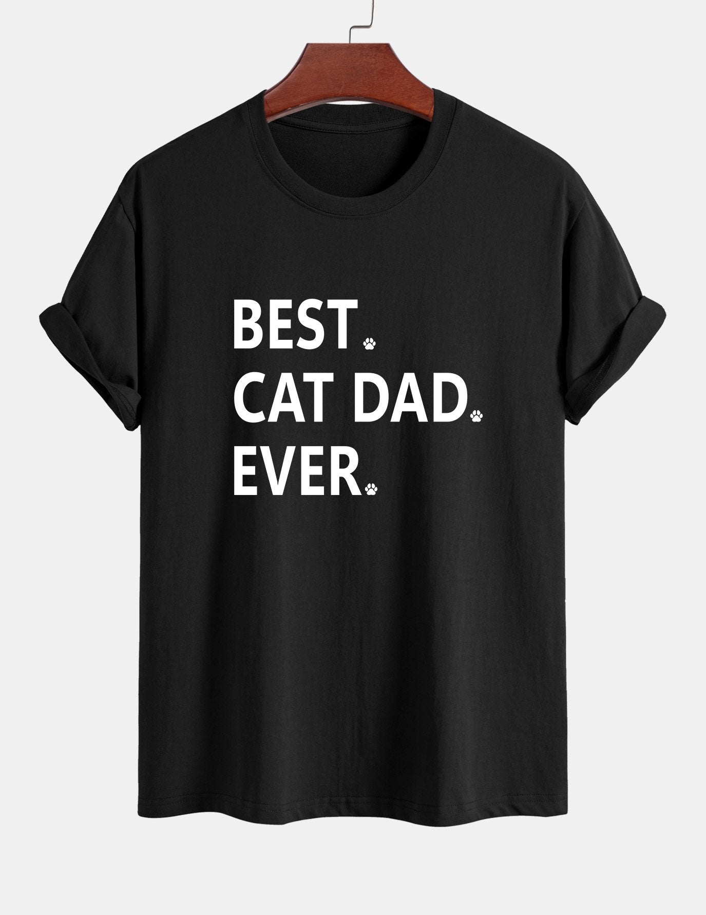 Regular Fit Best Cat Dad Ever Print Cotton T-Shirt