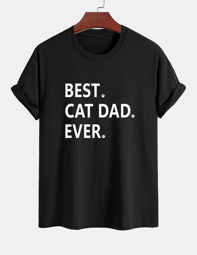 Regular Fit Best Cat Dad Ever Print Cotton T-Shirt