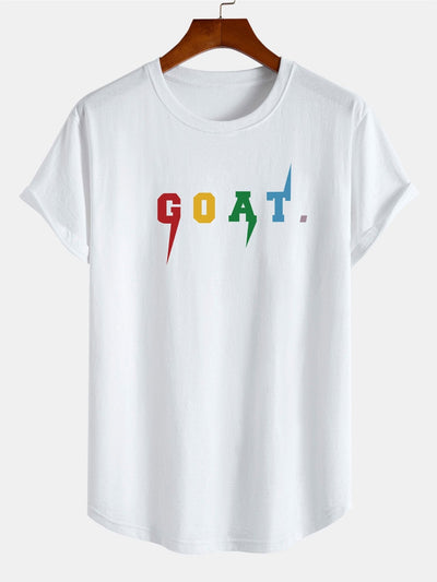 Goat Print Cotton Arc Hem T-Shirt