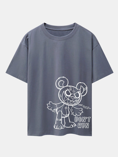 Slogan Cartoon Bear Print Drop Shoulder Oversize T-Shirt