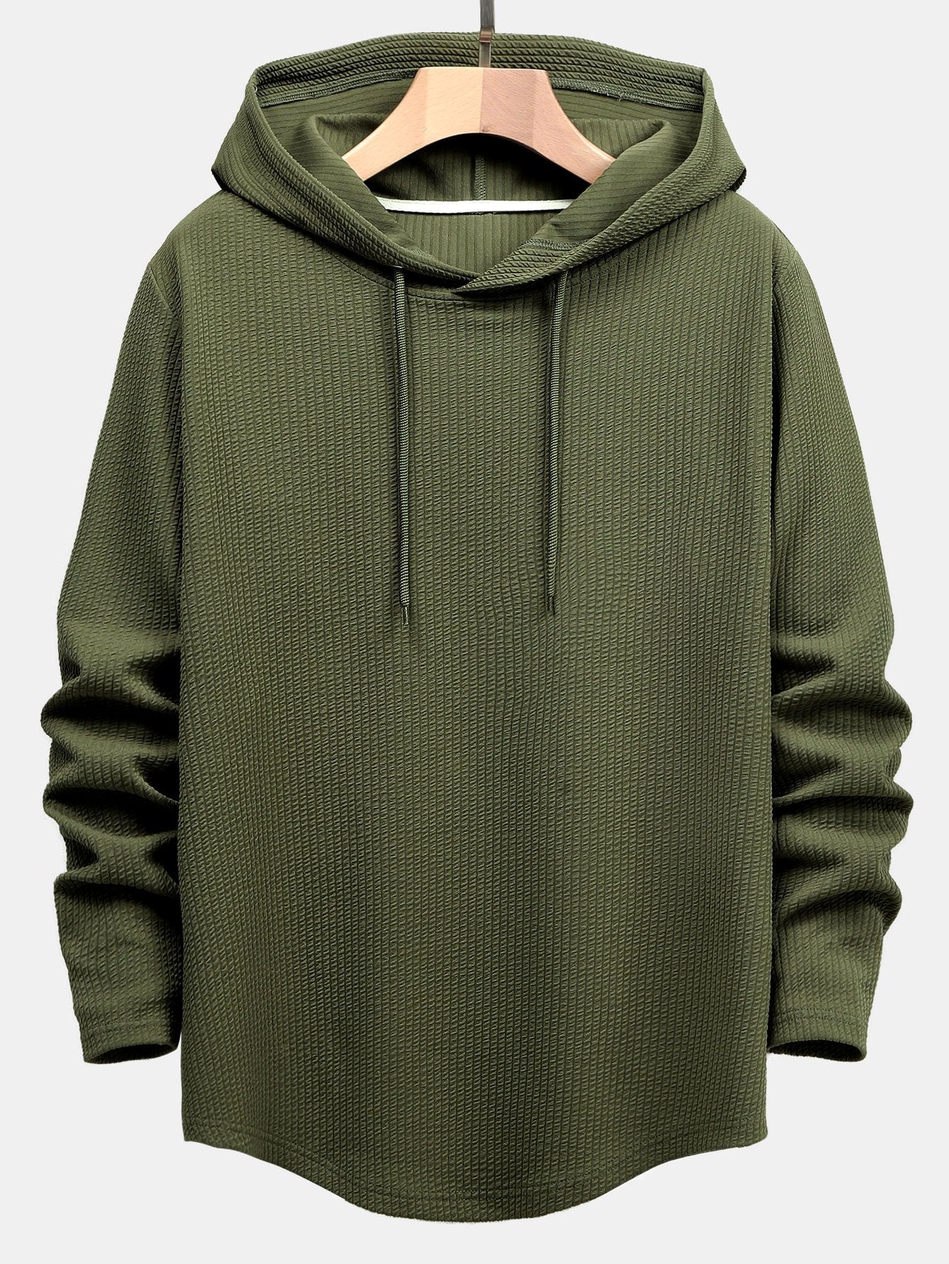 3 Pieces Long Sleeve Muscle Fit Ribbed Arc Hem Hooded T-Shirts