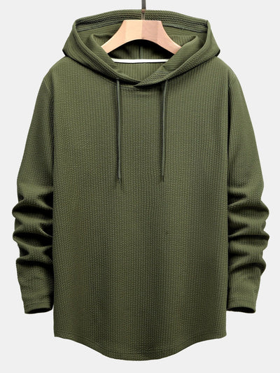 3 Pieces Long Sleeve Muscle Fit Ribbed Arc Hem Hooded T-Shirts