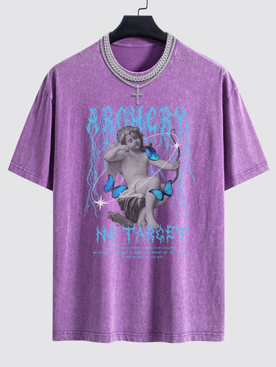 Character Slogan Print Washed Drop Shoulder Oversize T-Shirt