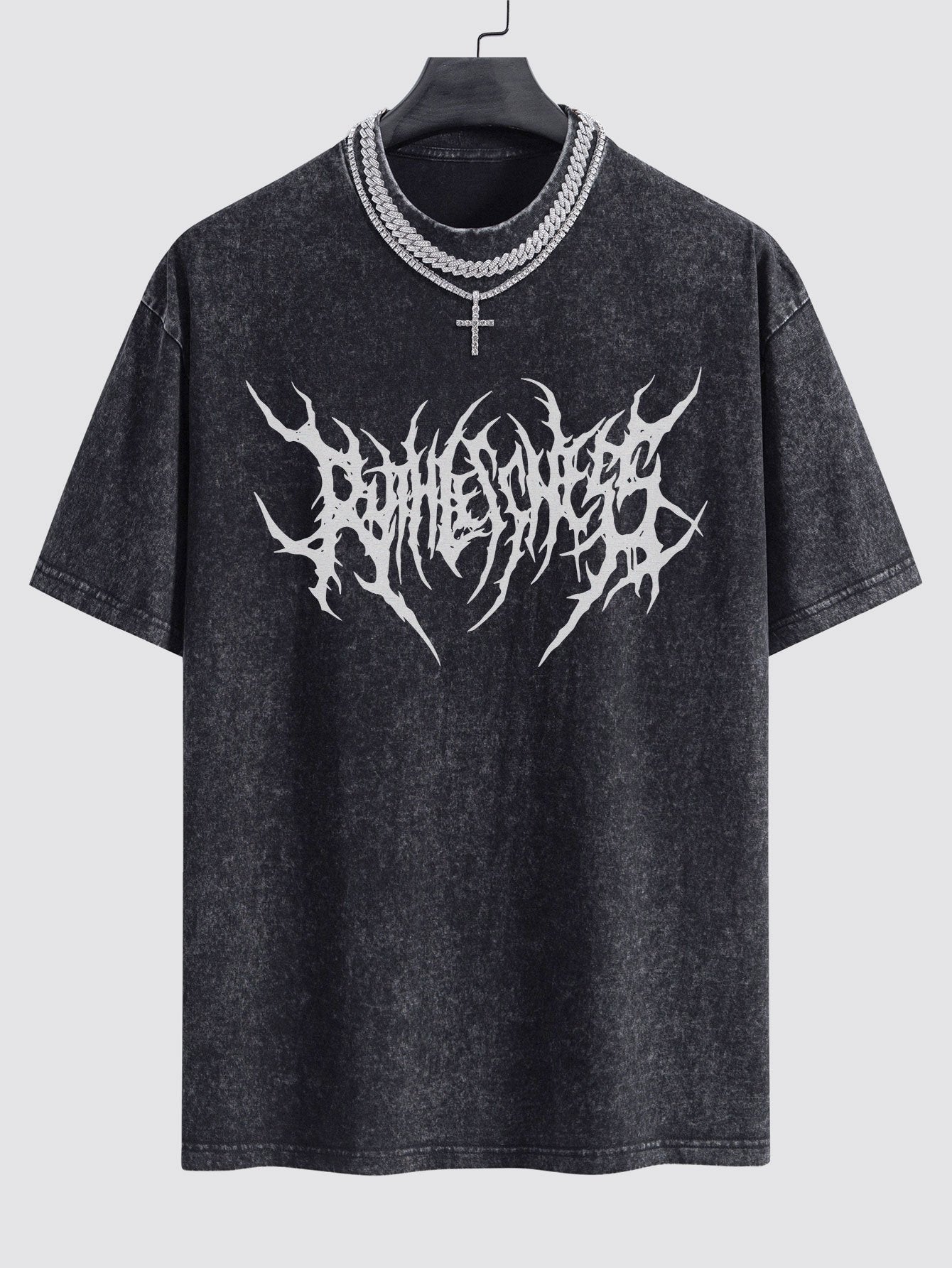 Gothic Slogan Print Washed Drop Shoulder Oversize T-Shirt