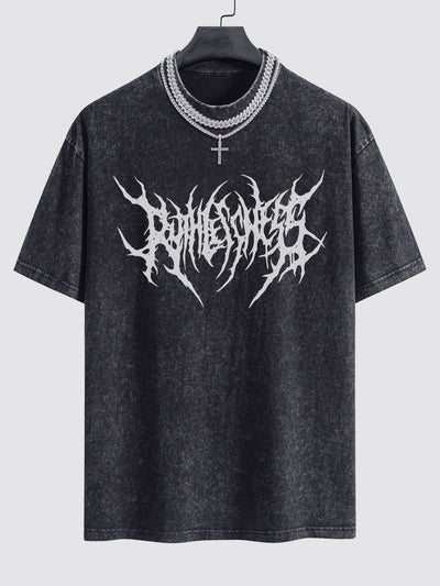 Gothic Slogan Print Washed Drop Shoulder Oversize T-Shirt