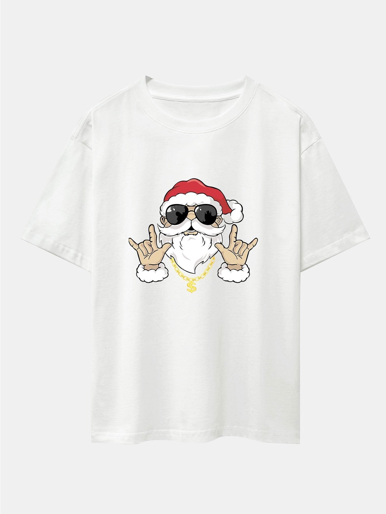 Hip Hop Santa Print Heavy Weight Drop Shoulder Oversize T-Shirt