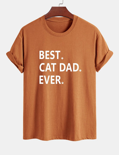 Regular Fit Best Cat Dad Ever Print Cotton T-Shirt