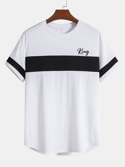 King Print Color Block Patchwork Arc Hem T-Shirt