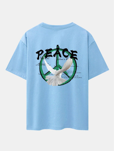 Dove With Peace Symbol Back Print Drop Shoulder Oversize T-Shirt