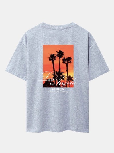 Los Angeles Palm Trees Back Print Drop Shoulder Oversize T-Shirt