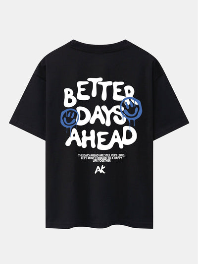 Smiley Slogan Back Print Drop Shoulder Oversize T-Shirt