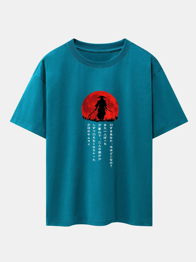 Japanese Samurai Print Drop Shoulder Oversize T-Shirt