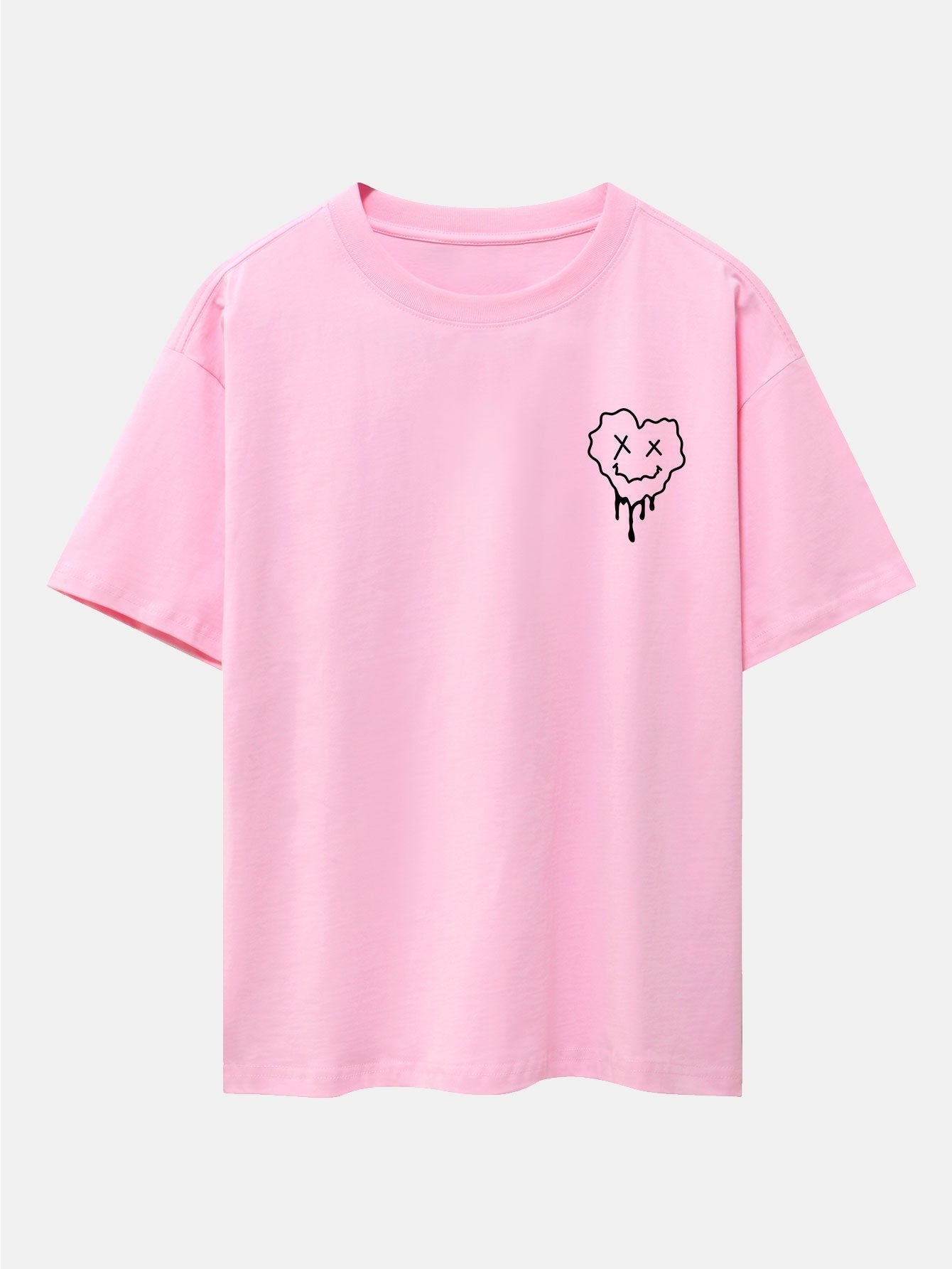 Dissolving Heart Smiley Face Print Drop Shoulder Oversize T-Shirt