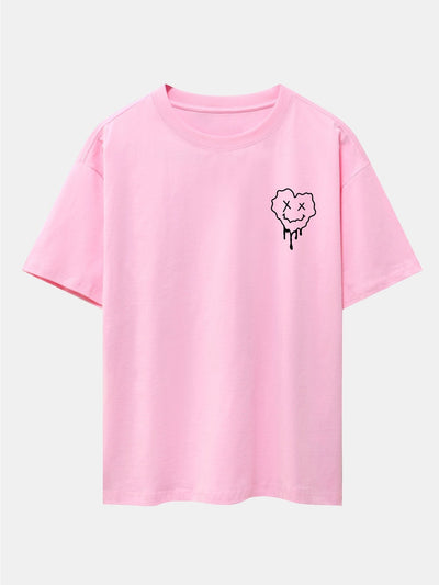 Dissolving Heart Smiley Face Print Drop Shoulder Oversize T-Shirt
