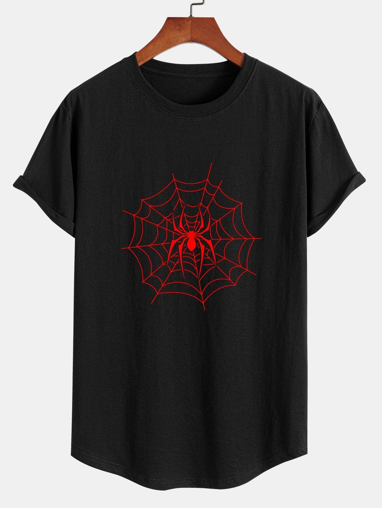 Spider Print Cotton Arc Hem T-Shirt