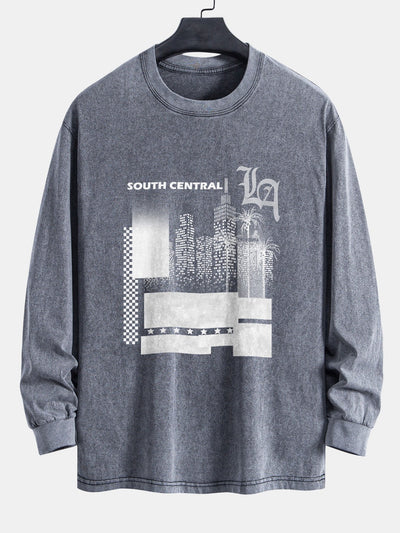Los Angeles Landscape Print Relax Fit Washed Distressed T-Shirt