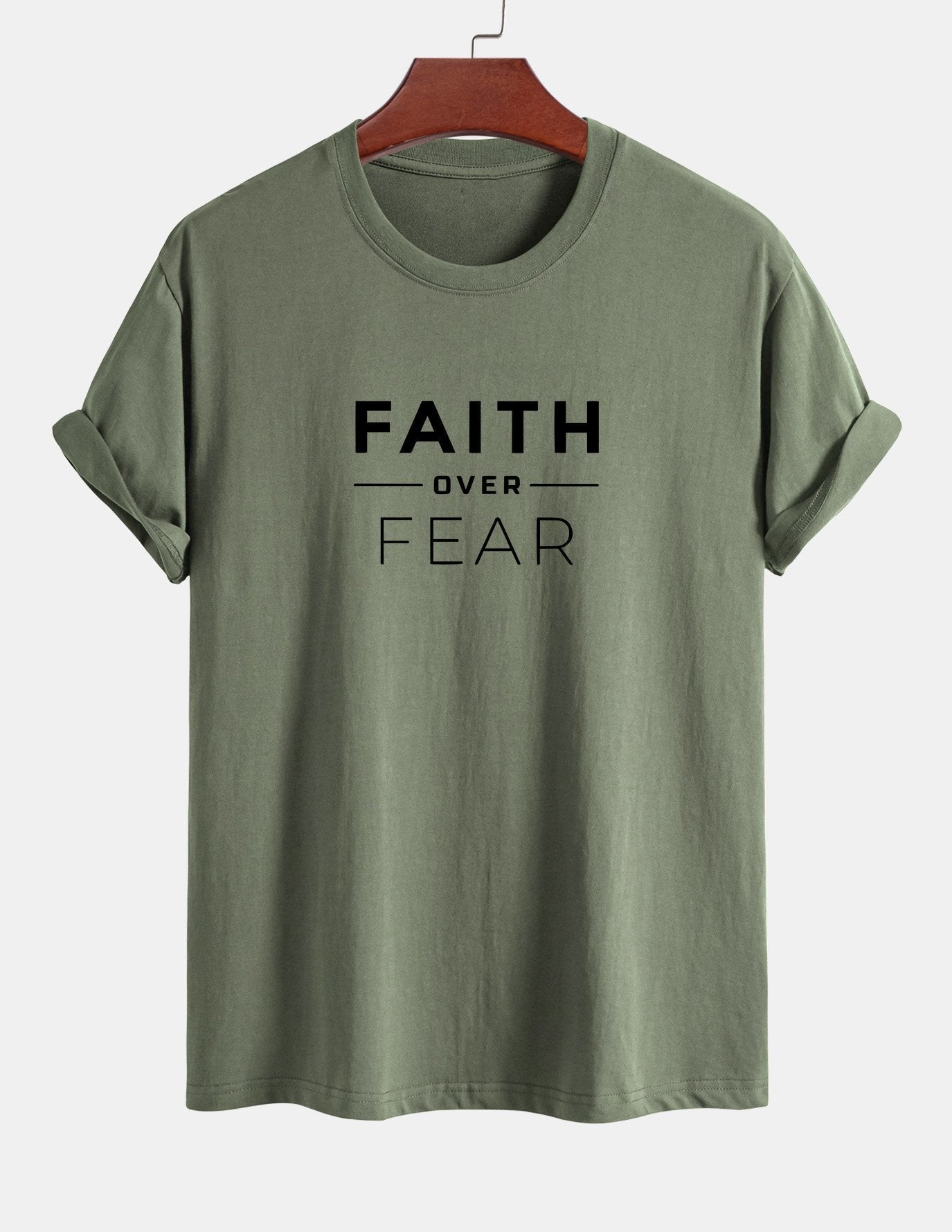 Regular Fit Faith Over Fear Print Cotton T-Shirt