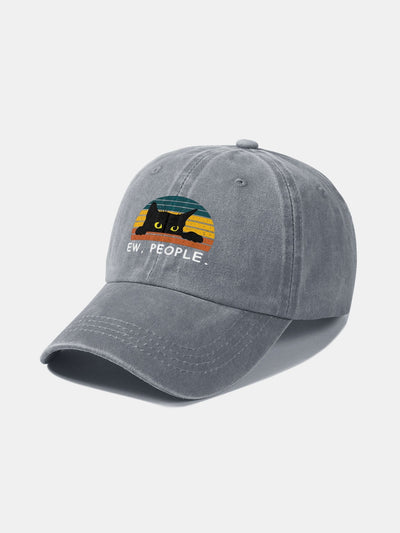 Black Cat Pattern Casual Decoration Washed Cotton Baseball Cap