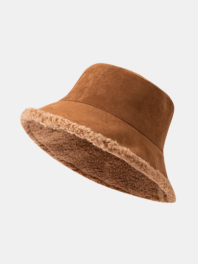 Double Side Reversible Faux Suede Plush Bucket Hat