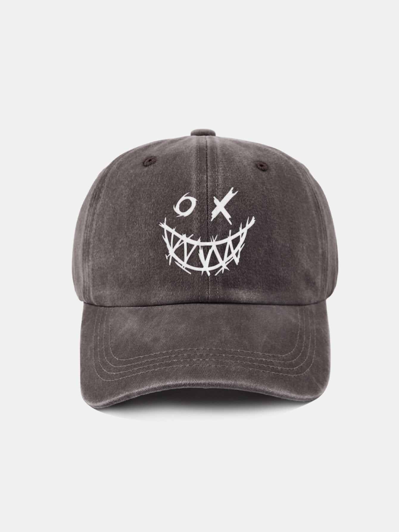 Evil Smiley Face Pattern Classic Retro Washed Distressed Cotton Baseball Cap