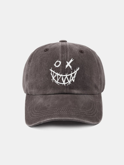 Evil Smiley Face Pattern Classic Retro Washed Distressed Cotton Baseball Cap