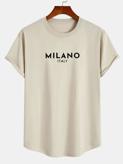 Milano Italy Print Cotton Arc Hem T-Shirt