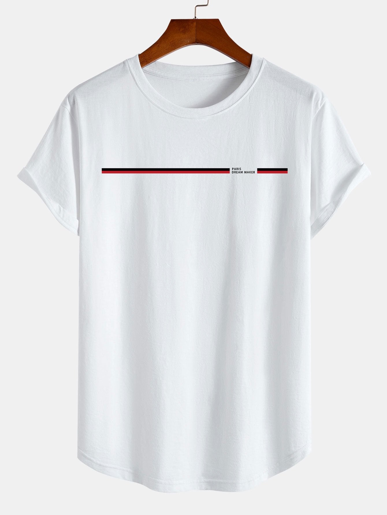 Paris Dream Maker Stripe Print Cotton Arc Hem T-Shirt