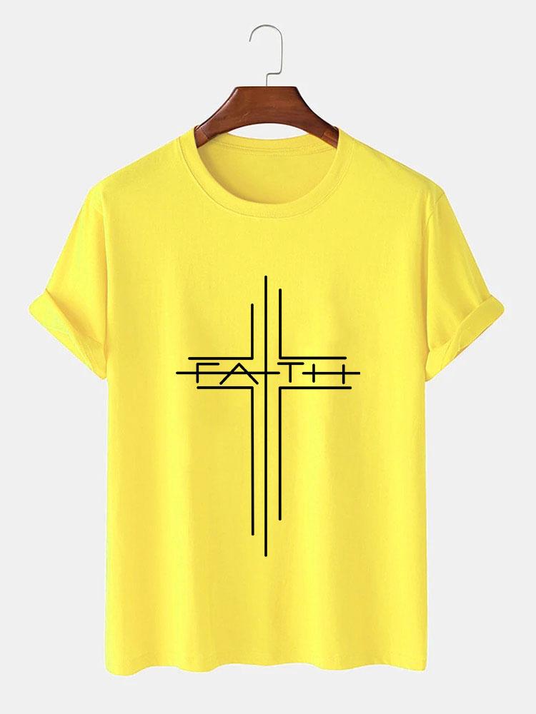 Faith Crucifix Line Print T-Shirts