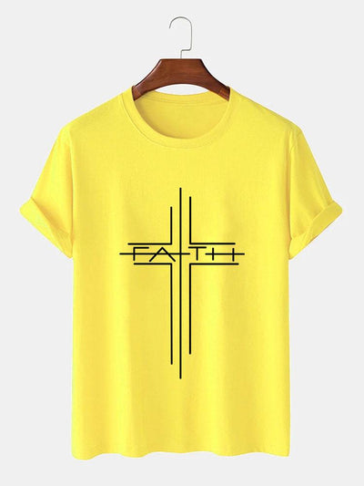 Faith Crucifix Line Print T-Shirts