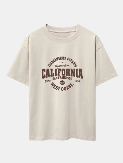 California Slogan Print Drop Shoulder Oversize T-Shirt