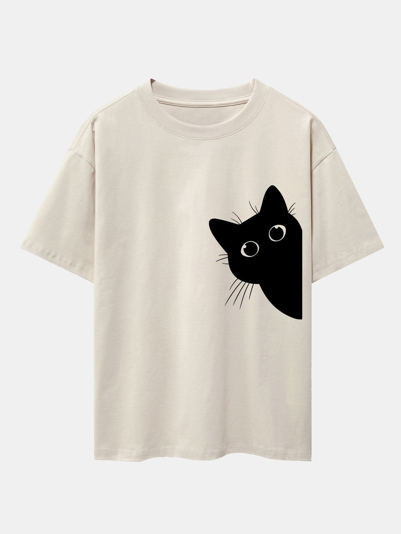 Black Cat Print Drop Shoulder Oversize T-Shirt