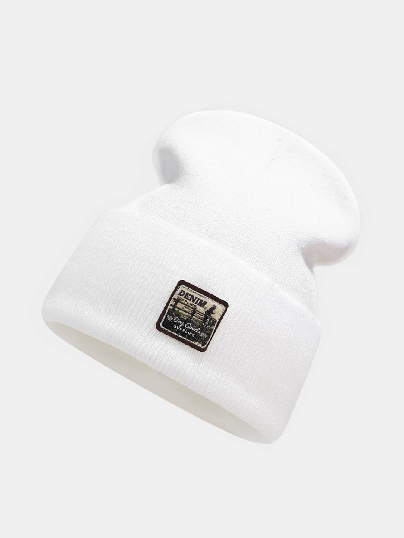 Solid Color Slogan Patch Knit Beanie Hat