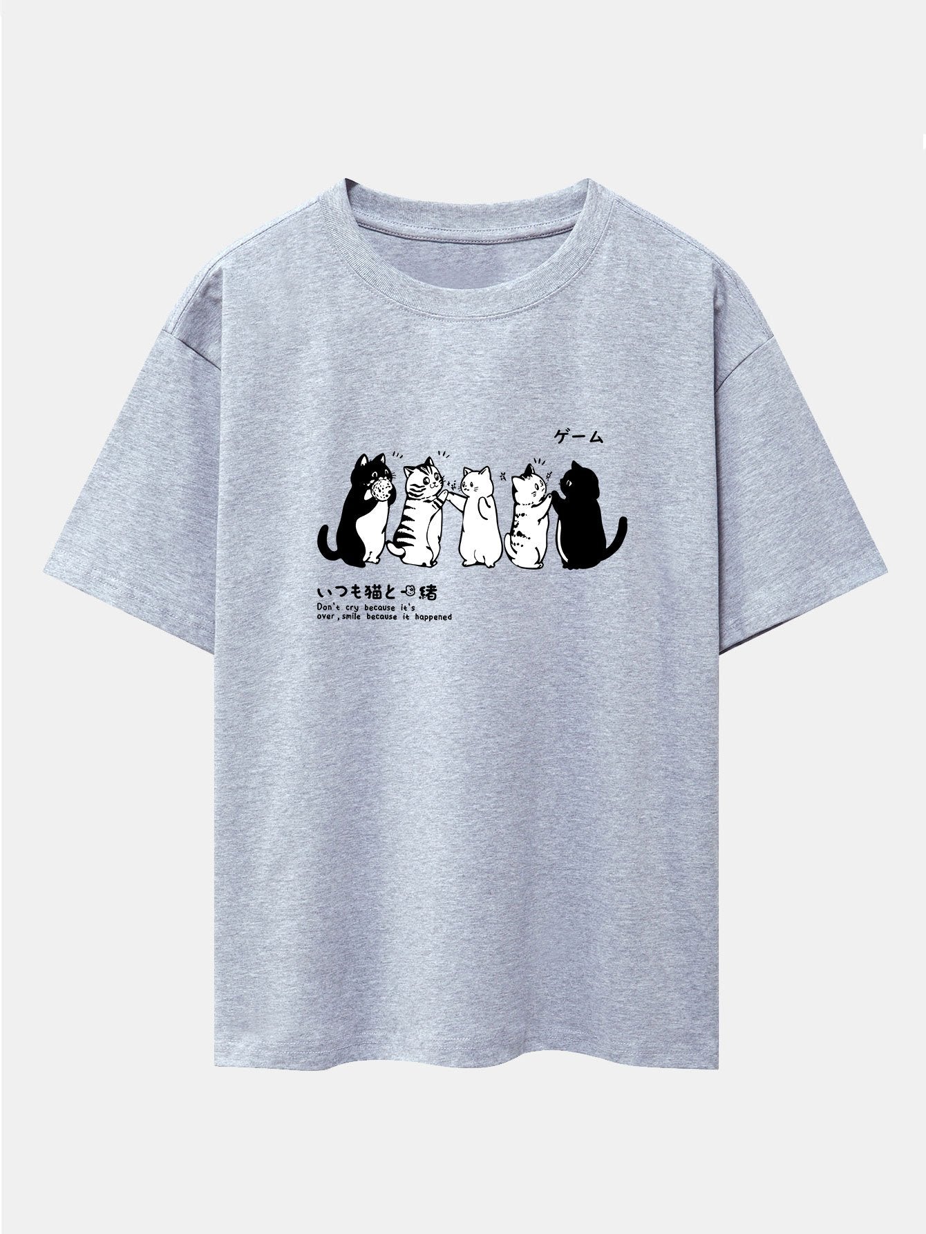 Friend Cat Print Drop Shoulder Oversize T-Shirt