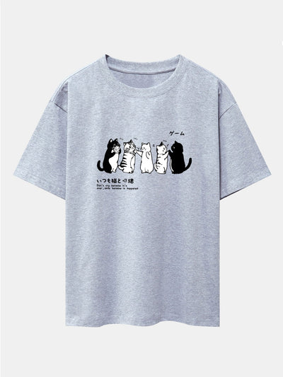 Friend Cat Print Drop Shoulder Oversize T-Shirt