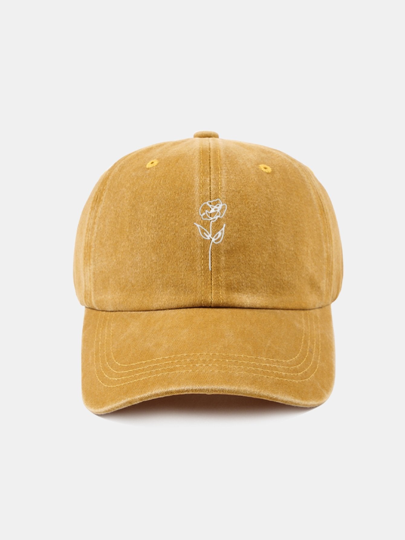 Line Rose Pattern Washed Cotton Decorative Baseball Cap