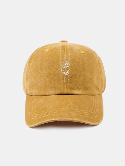 Line Rose Pattern Washed Cotton Decorative Baseball Cap