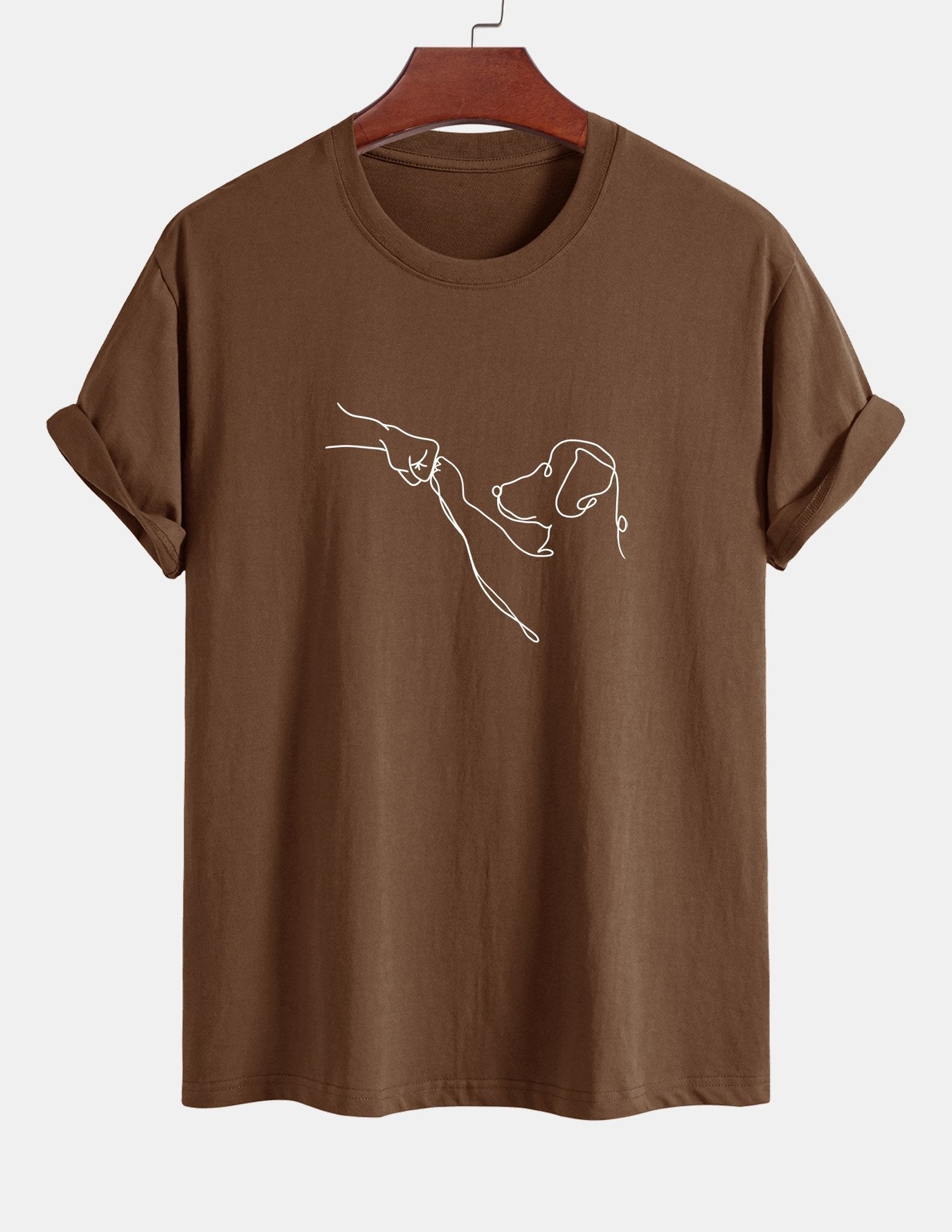Regular Fit Dog Line Drawing Print Cotton T-Shirt