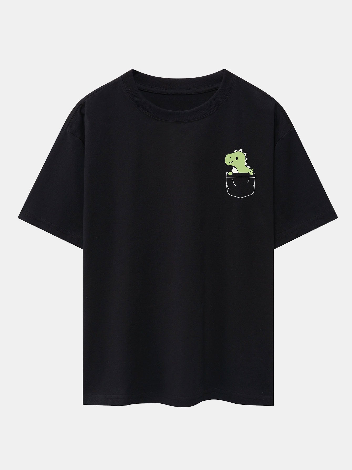 Pocket Dinosaur Print Drop Shoulder Oversize T-Shirt