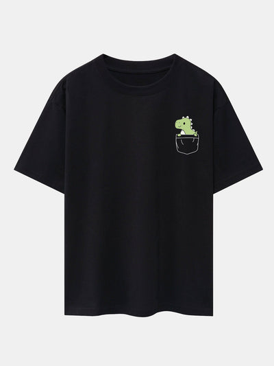 Pocket Dinosaur Print Drop Shoulder Oversize T-Shirt
