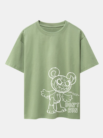 Slogan Cartoon Bear Print Drop Shoulder Oversize T-Shirt