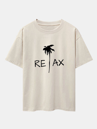 Relax Palm Tree Print Drop Shoulder Oversize T-Shirt