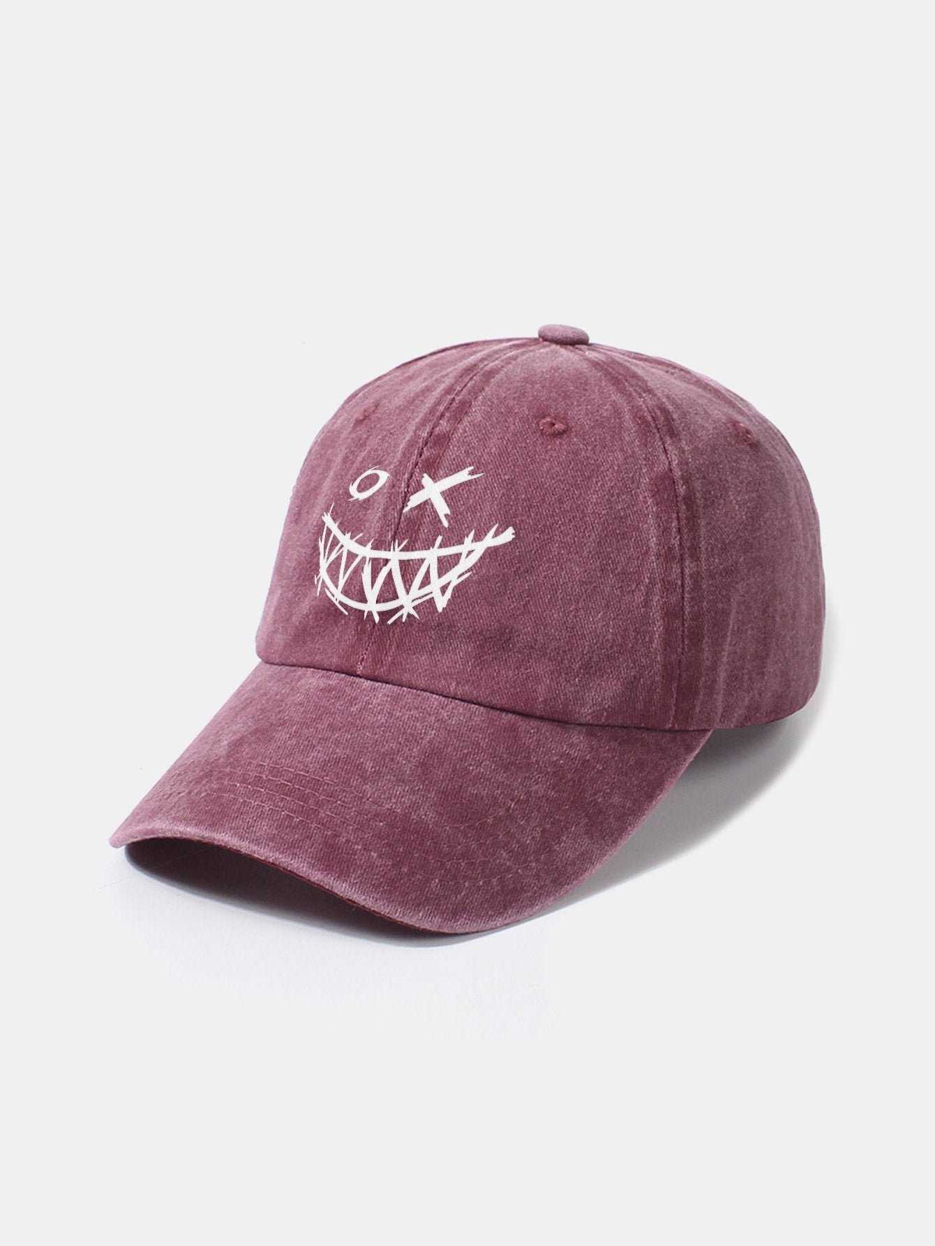 Evil Smiley Face Pattern Classic Retro Washed Distressed Cotton Baseball Cap