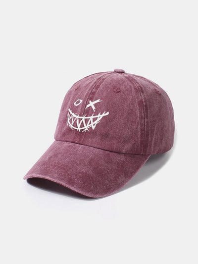 Evil Smiley Face Pattern Classic Retro Washed Distressed Cotton Baseball Cap